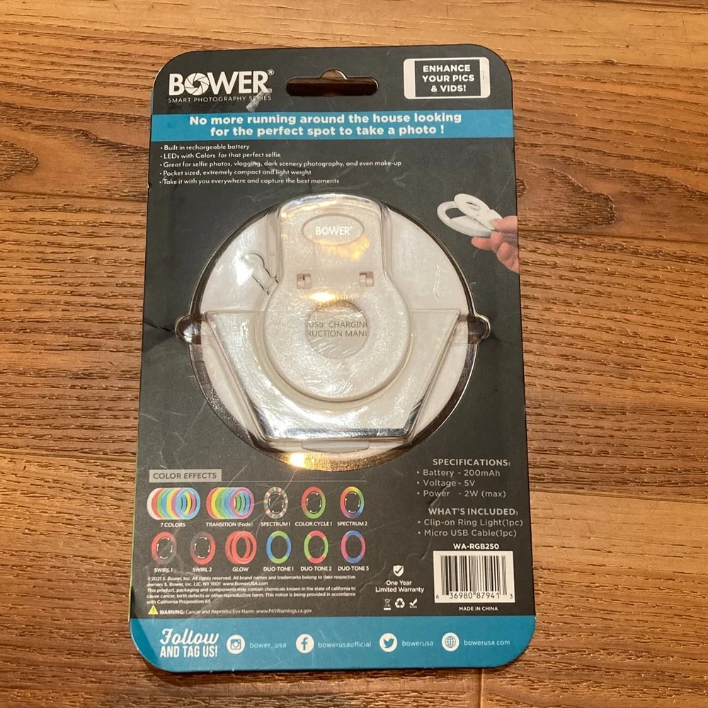Bower Clip-On White/RGB Rechargeable Phone Light - White